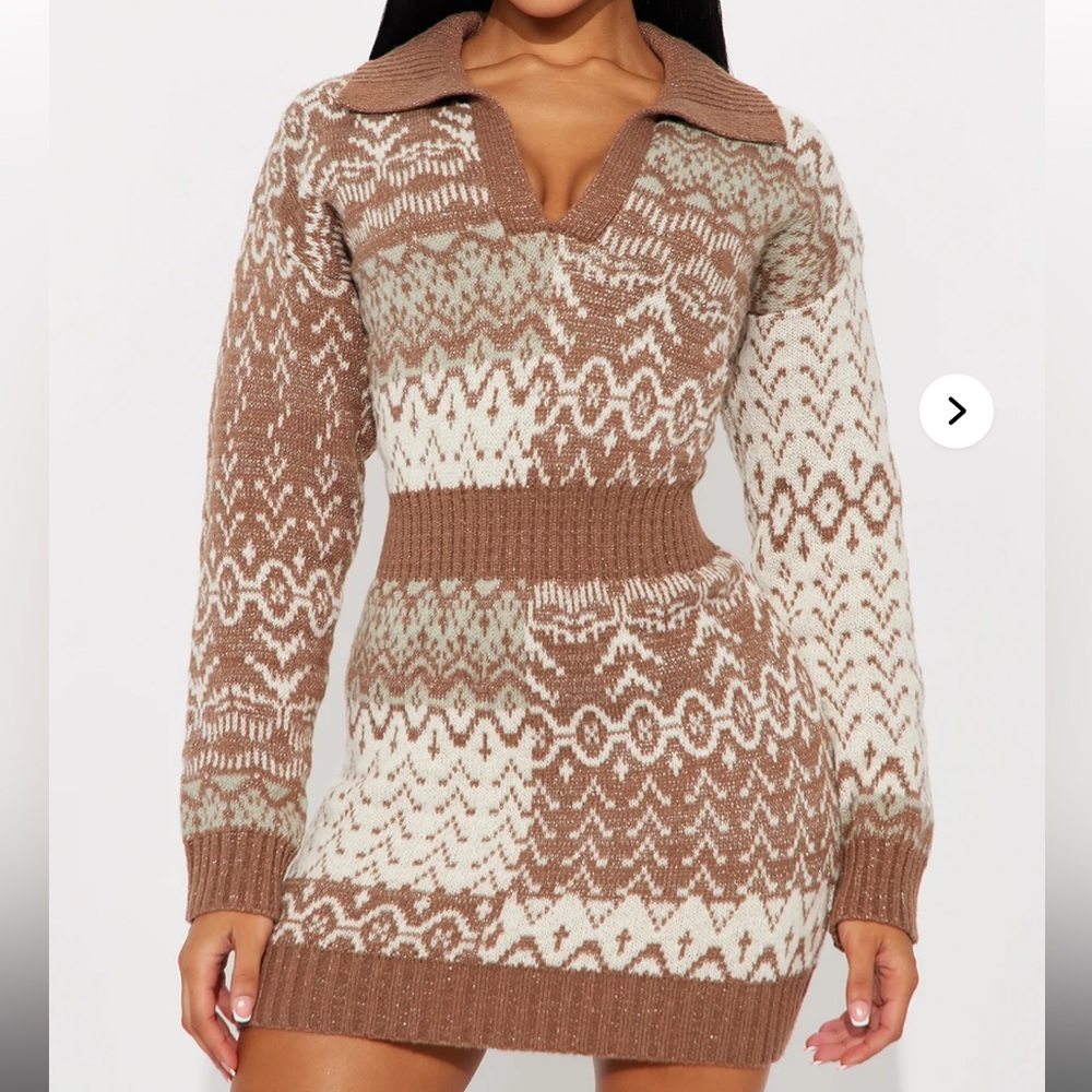 NWT Fashion Nova Brown and Cream Mini Sweater Dress